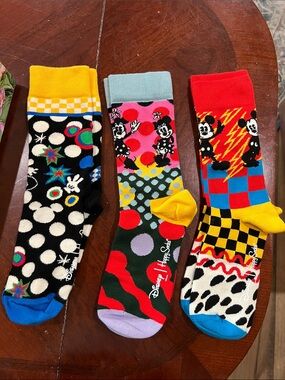 Disney Colorful Graphic Crew Socks - Mickey & Polka Dot Designs Happy Socks #741